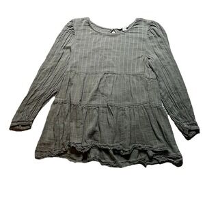 American Eagle Womens XS Long Sleeve babydoll‎ Blouse Olive Green Open Back Boho